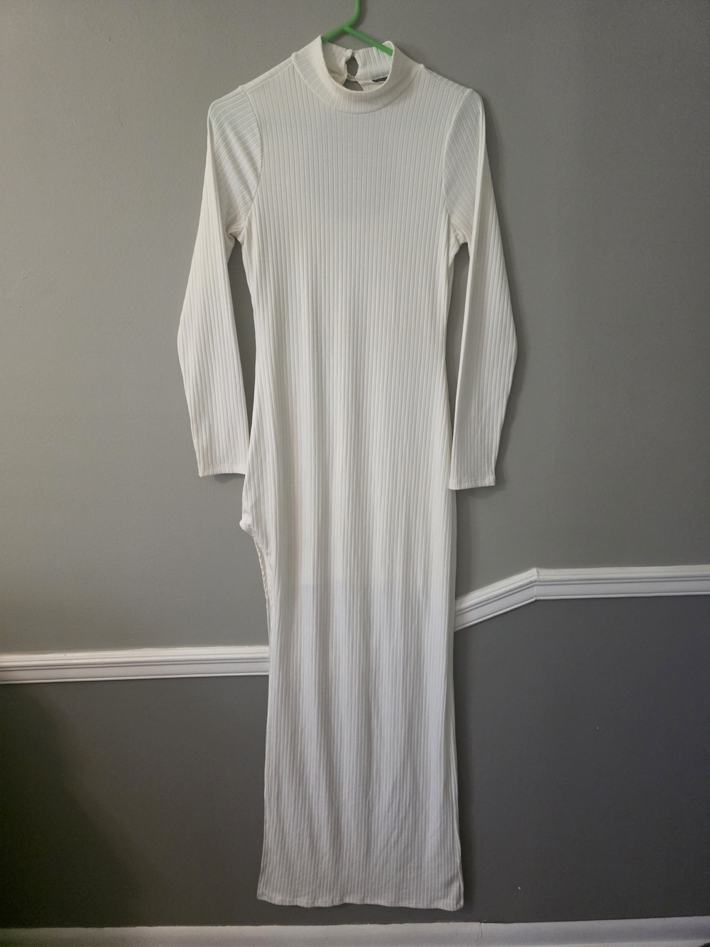 Fashion Nova White Ribbed Long Sleeve Maxi Dress
